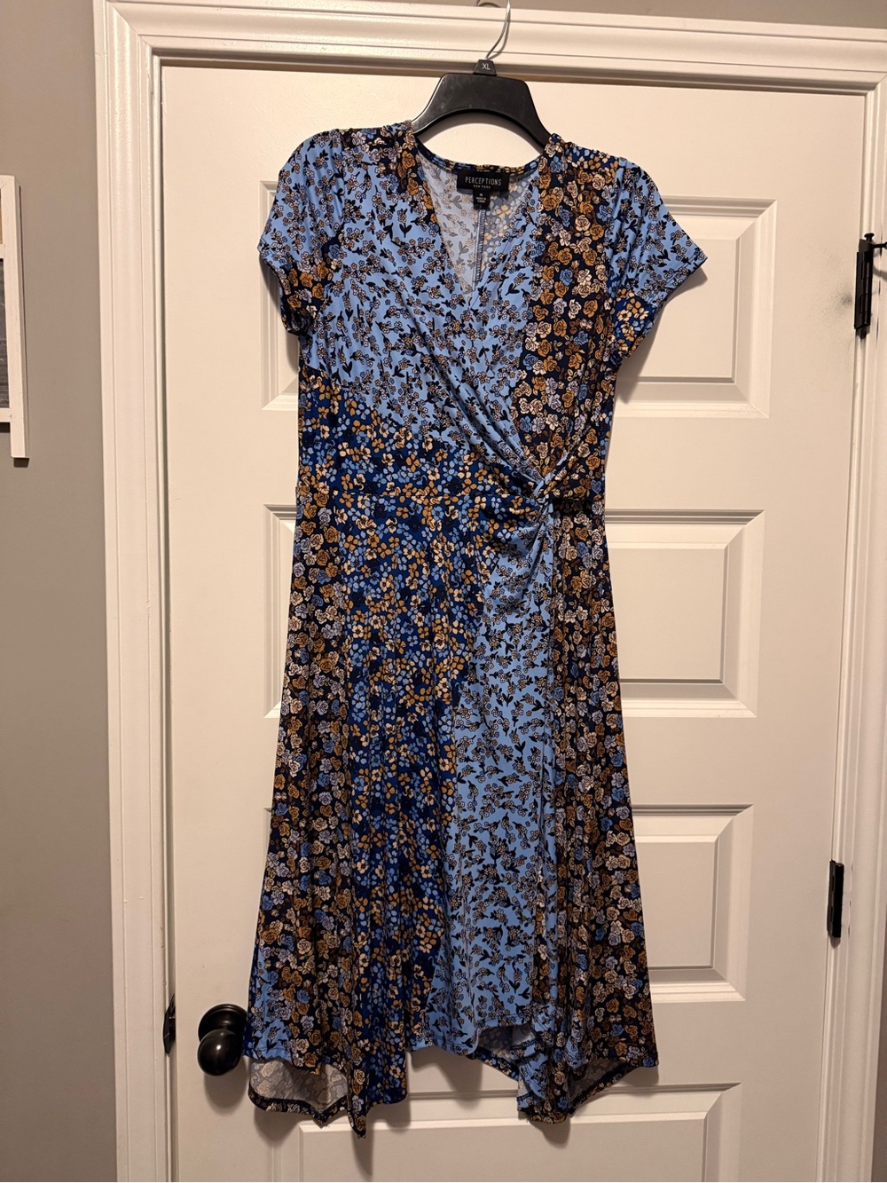 Perceptions Blue and Brown Mixed Floral Midi Dress